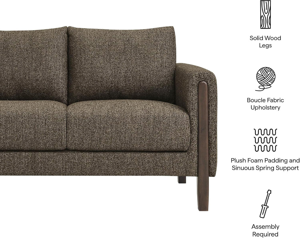 Modway Hawken 54 Inch Boucle Loveseat in Antique Espresso with Wood Legs – Mid-Century Modern Small Space 2-Seater Sofa for Living Room, Bedroom, or Office Lounge