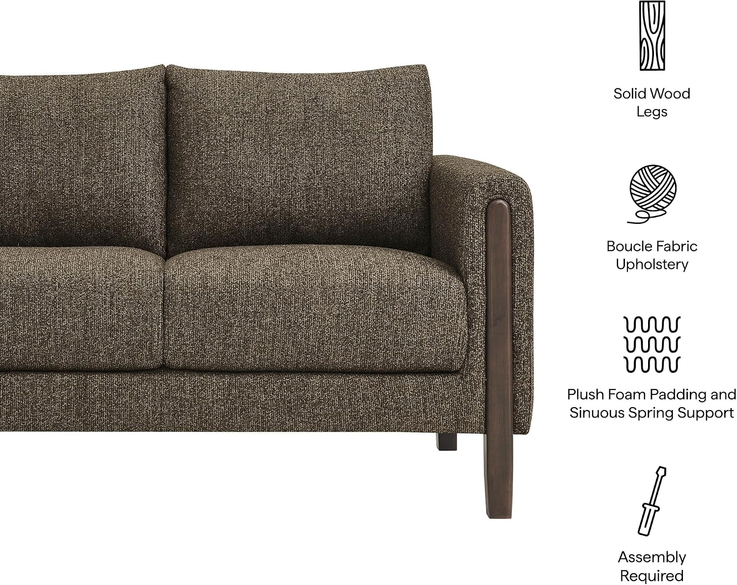 Modway Hawken 54 Inch Boucle Loveseat in Antique Espresso with Wood Legs – Mid-Century Modern Small Space 2-Seater Sofa for Living Room, Bedroom, or Office Lounge