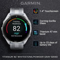 Garmin Forerunner 965 Premium GPS Running and Triathlon 47mm Smartwatch with AMOLED Touchscreen Display, Titanium Bezel with Whitestone Silicone Band E-Bank Bundle, White +E-bank