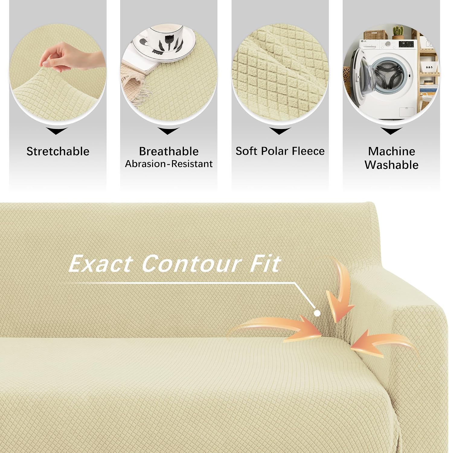Arfntevss Stretch Sectional Couch Covers L Shaped Corner Sectional Sofa Cover Washable Jacquard Soft Fleece U Shape Sofa Slipcovers Anti Slip Furniture Protector for Dogs Pets (X-Large, Beige)