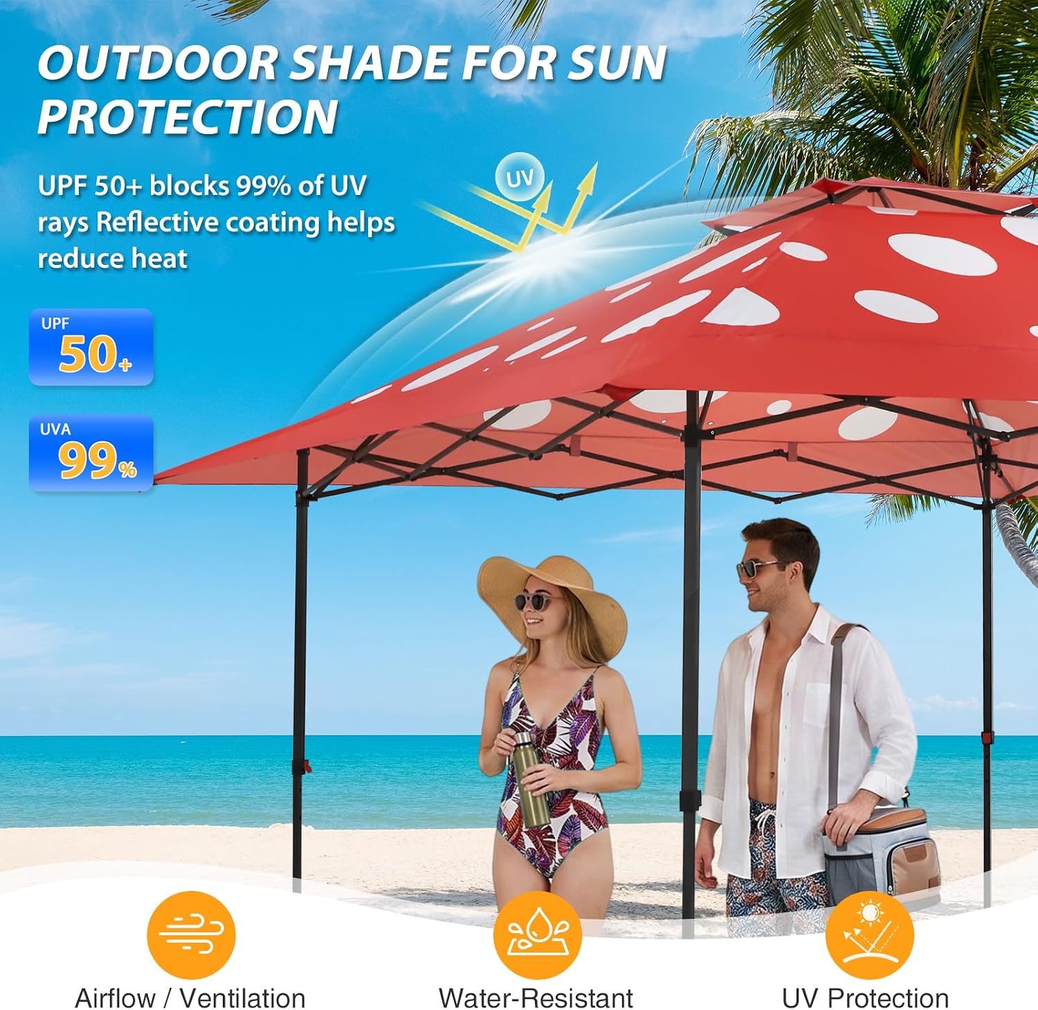 EAGLE PEAK 13x13 Straight Leg Pop Up Canopy Tent Instant Outdoor Canopy Easy Single Person Set up Folding Shelter w/Auto Extending Eaves 169 Square Feet of Shade (Red Mushroom)
