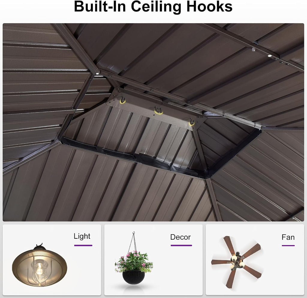 PURPLE LEAF 10' X 10' Outdoor Hardtop Gazebo Metal Frame Galvanized Steel Double Roof with Curtains and Nettings for Patio Desk Backyard Bronze