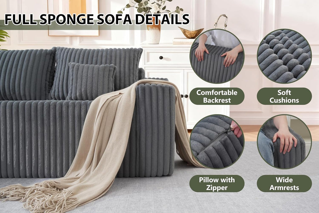 HABUTWAY 94'' Cloud Sectional Couch, Boneless Sofa with Deep Seat, Modular Comfy L-Shape Couch with Chaise for Living Room Bedroom, No Assembly Required(Grey,Left Facing Chaise)