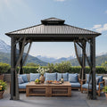 10x10 Hardtop Gazebo, Heavy Duty Outdoor Gazebo with Powder-Coated Iron Frame,Double Galvanized Steel Roof, Permanent Metal Pavilion with Mosquito Netting for Backyard, Patio & Garden