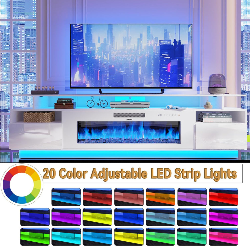FJTJBSI 70' Fireplace TV Stand with 36' Electric Fireplace Entertainment Center with Charging Station and LED Light Console Table for Television up to 80 inch with Storage for Living Room