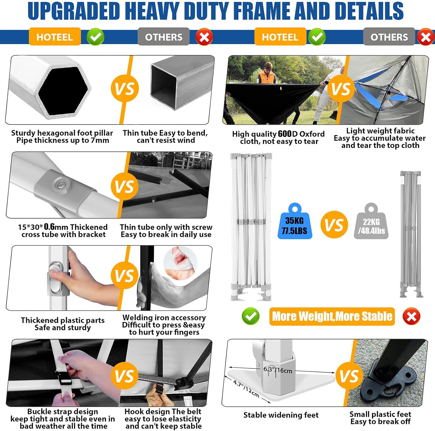 HOTEEL 10x20 Pop up Canopy Tent for Parties, Heavy Duty Easy Setup Tent with 6 Sidewalls, Outdoor Commercial Instant Gazebo for Wedding Event, with Roller Bag & Sand Bags, Khaki(Hexagonal Frame)