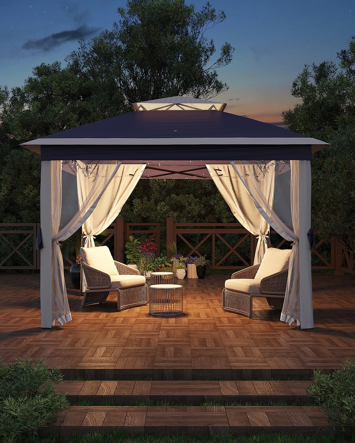 11x11ft Pop Up Gazebo Tent with Mosquito Netting, Outdoor Canopy Shelter Easy Setup, Water & UV Resistant - Navy