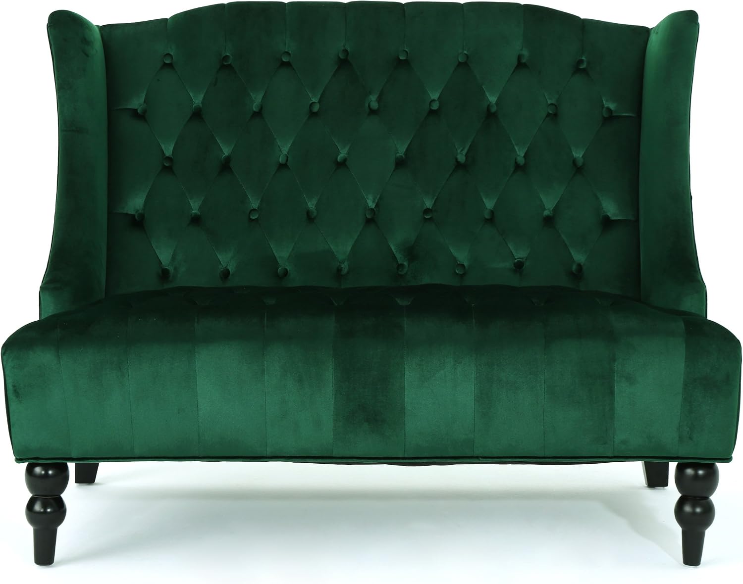 Modern Tufted Velvet Wingback Loveseat, Tufted Velvet 2 Seat Couch Sofas with High Back Thick Padded Cushioned Seats for Living Room, Victorian Style, Emerald