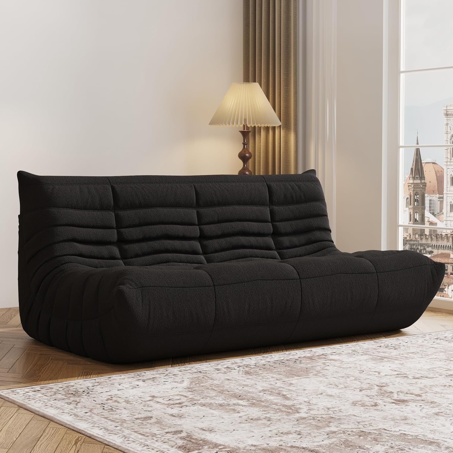 3-Seater Giant Loveseat Boneless Bean Bag Chair for Adults - Teddy Fleece Fireside Accent Chair with Memory Foam, Comfy Lazy Floor Sofa Couch Chaise Lounge for Living Room Bedroom Theater