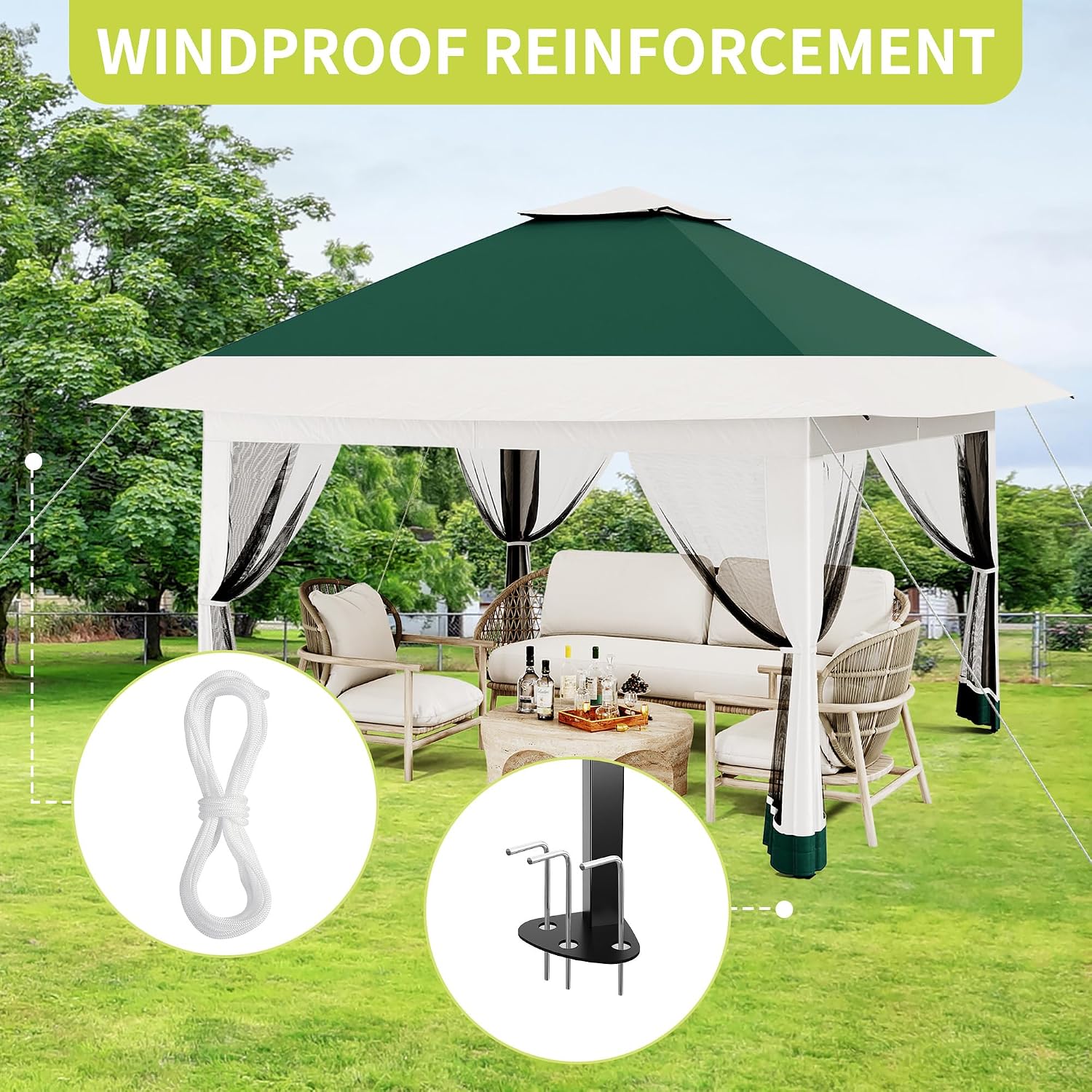 Pop Up Gazebo Tent, 12x12 Outdoor Canopy Patio Shelter with Mosquito Netting, Double Roof Easy Up Screened Canopy, Party Pavilion for Outside Garden, Backyard, Lawn