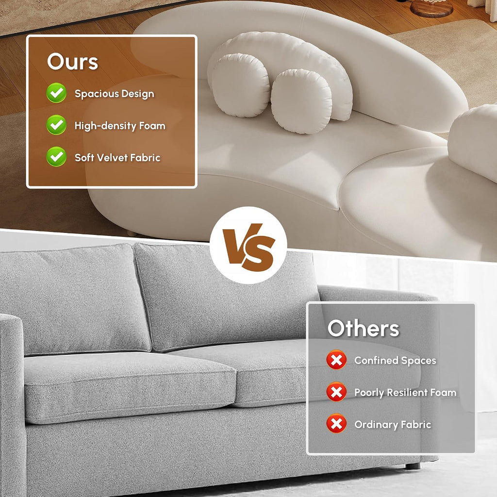 homary 7-Seat Curved Modular Sectional Sofa – Velvet Upholstered, Beige Couch with Ottoman, Modern Living Room Furniture for Family & Entertaining