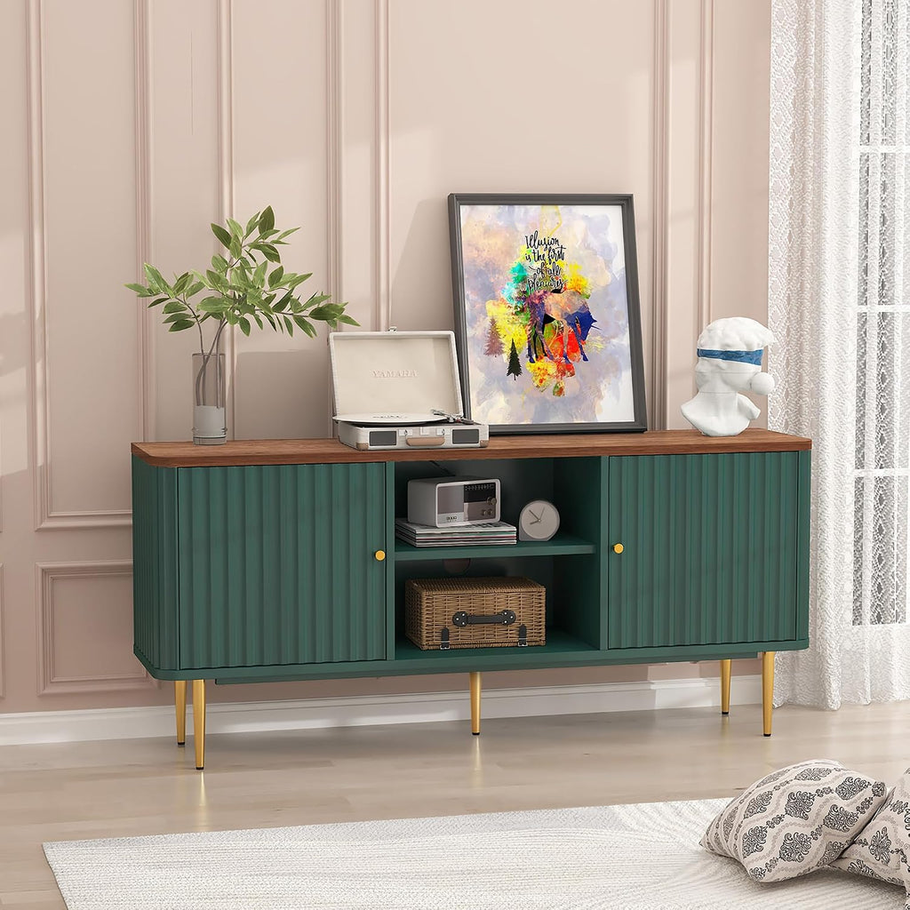 ARTPOWER 55' Fluted TV Stand, Mid Century Modern Green TV Stand for 55/60/65 inch TV, Entertainment Center with Storage, Television Stands, TV Console, Media Console for Living Room, Bedroom (Green)