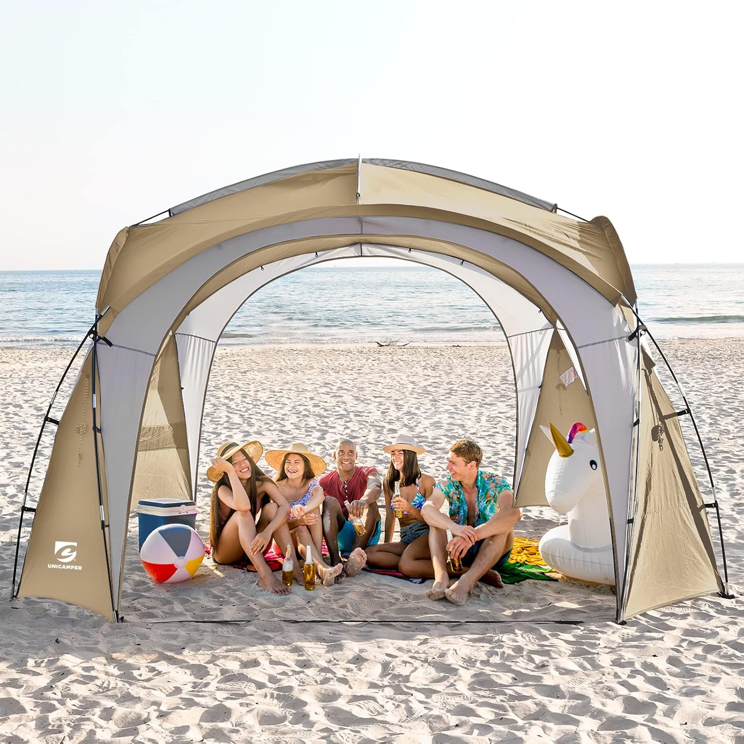 UNICAMPER Beach Tent 12 X 12ft Large UPF50+ Pop Up Canopy with 2-Pcs Side Wall