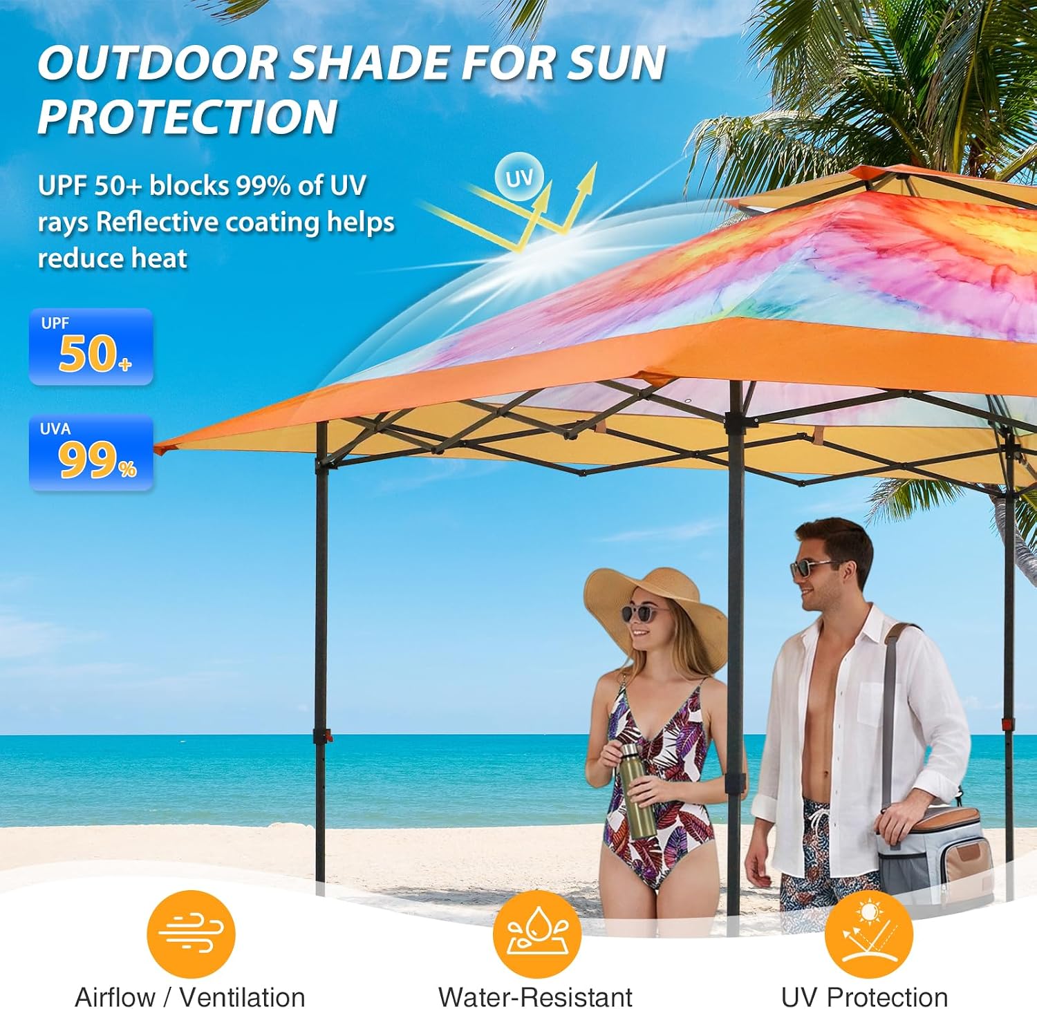 EAGLE PEAK 13x13 Straight Leg Pop Up Canopy Tent Instant Outdoor Canopy Easy Single Person Set up Folding Shelter w/Auto Extending Eaves 169 Square Feet of Shade (Floral Tie Dye)