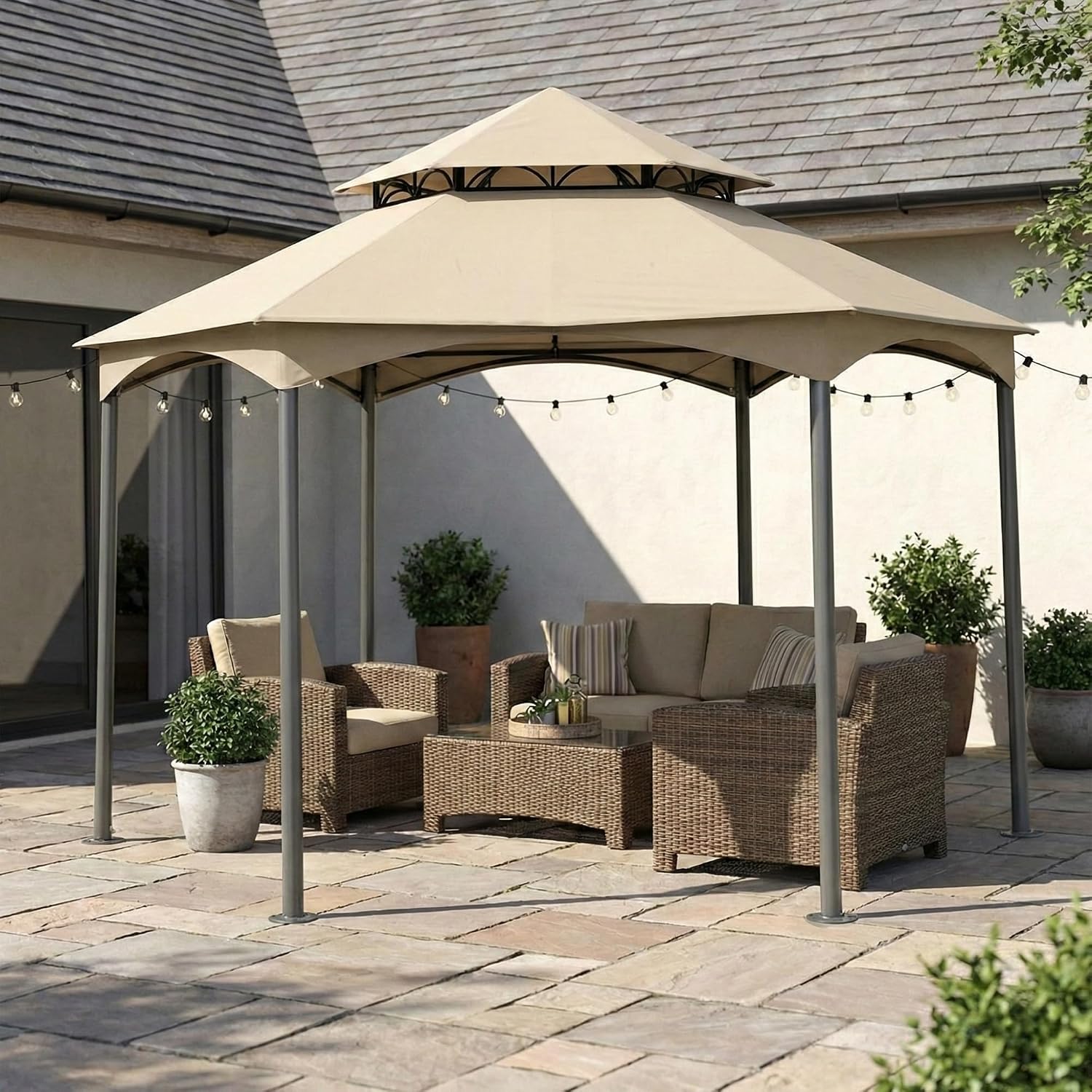 Garden Winds Reinforced RipLock 350 Replacement Canopy Top Cover Compatible with Southbay Hexagon 12' x 12' Gazebo Models L-GZ793PST-A, A111005500 - Beige