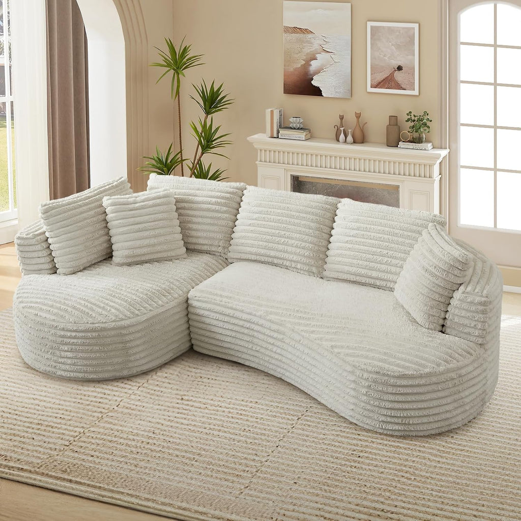120'W Oversized Modern Curved Cloud Couch,Corduroy Modular Sectional Sofa with Chaise, L Shaped Boneless Couch, Compression Foam Sofa for Living Room Bedroom, No Assembly Required(Left Facing, Cream)