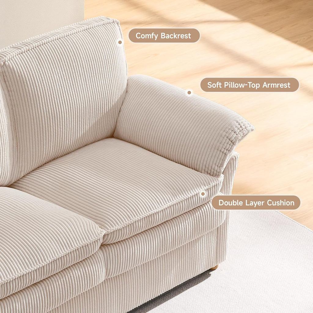 ONBRILL 86.6' Corduroy Couches for Living Room, Comfy 3 Seater Sofa with Pillow-Top Armrest & Dual-Layer Cushions, Mid Century Modern Couch for Bedroom, Apartment, Beige