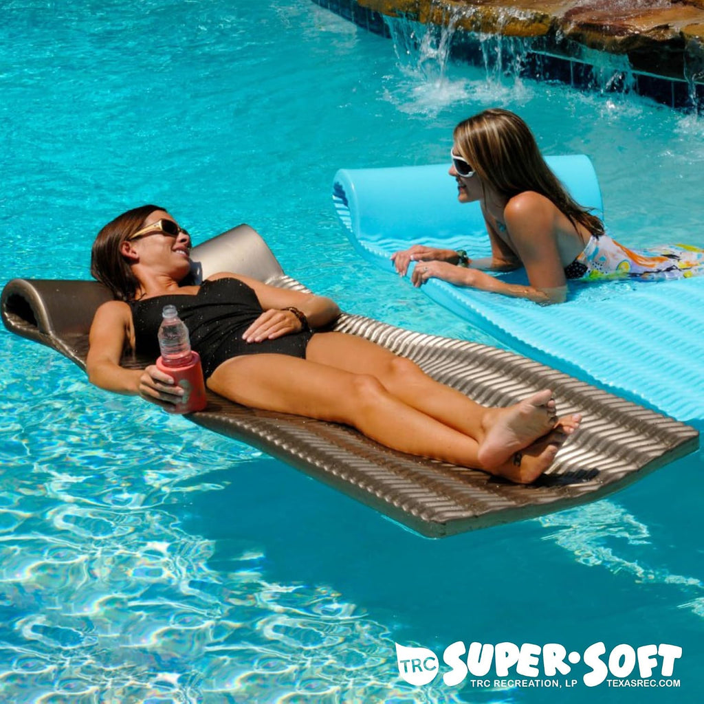 TRC Recreation Serenity 1.5' Thick Vinyl Coated Foam Swimming Pool Float Mat Adult Lounger with Built-in Roll Pillow