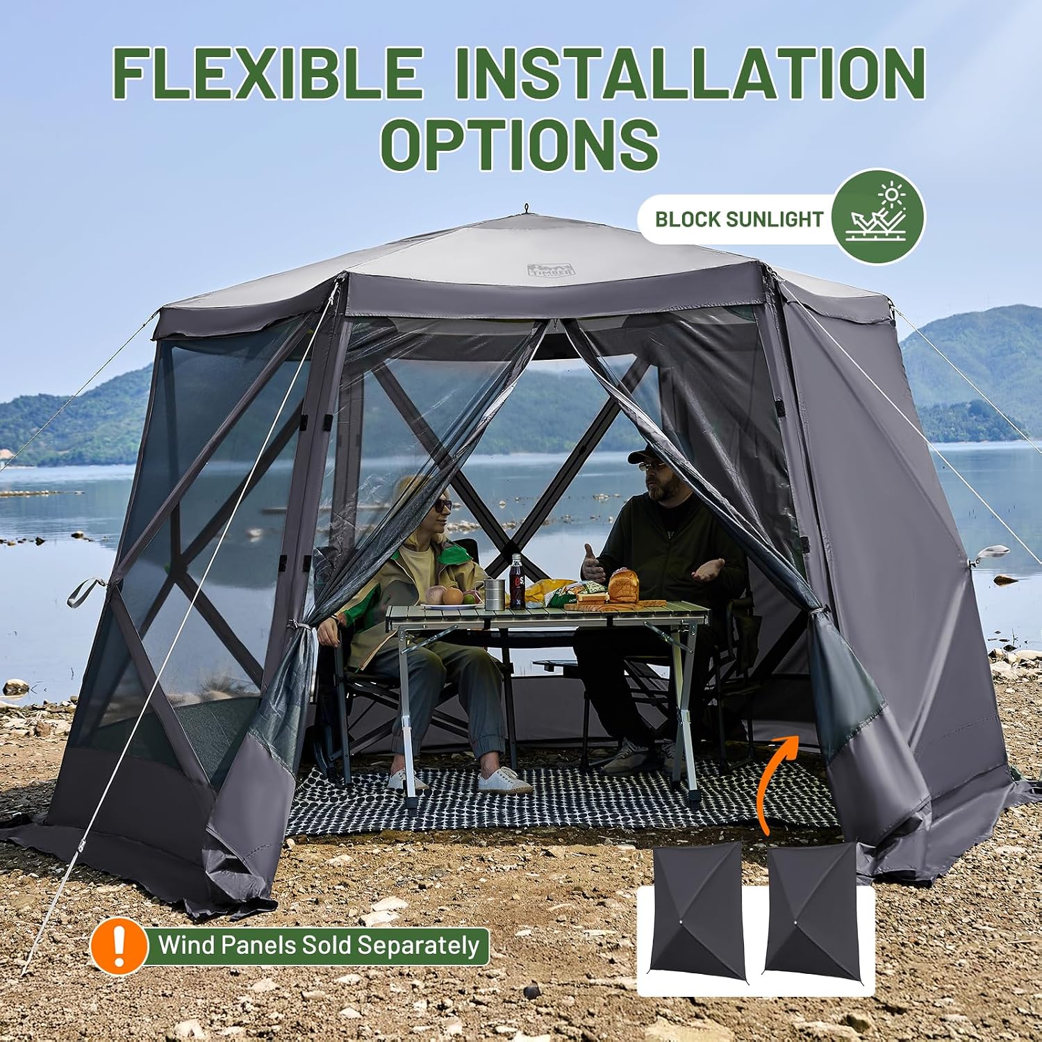 Timber Ridge Easy Pop Up Gazebo Canopy Tent for Camping, 11.5 X 9.8 Ft Portable Instant Screenhouse, Pop Up Screened in Canopy with Netting for Backyard, Patio, Outdoor, Tailgating, Picnics, Grey