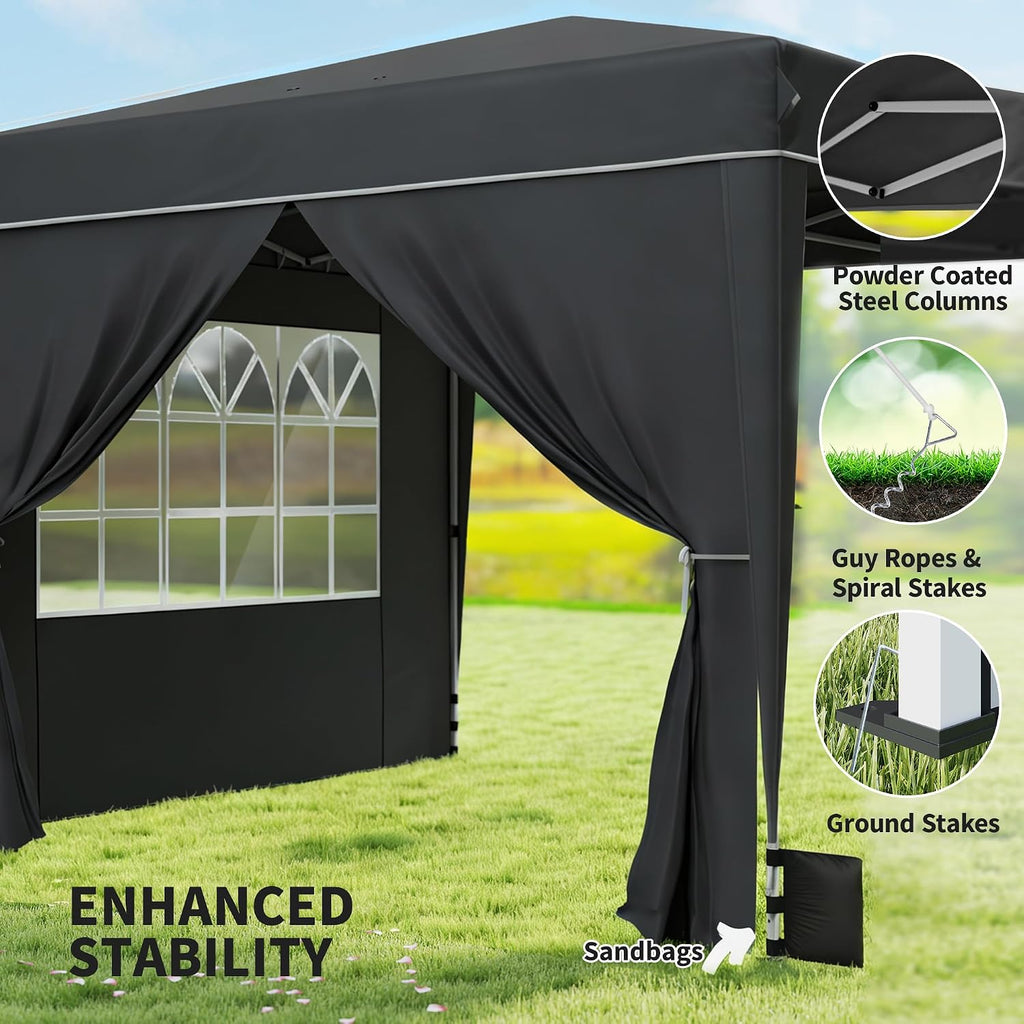 Outsunny 10 x 10 ft Pop Up Canopy Tent with Sidewalls, UPF50+ Outdoor Portable Instant Canopy Shelter with Carry Bag, Sandbags, Adjustable Height for Parties, Events, Camping, Black