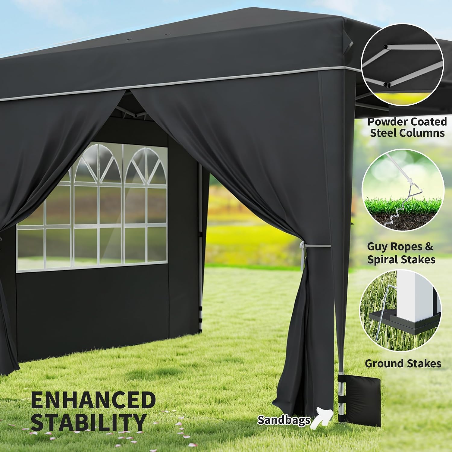 Outsunny 10 x 10 ft Pop Up Canopy Tent with Sidewalls, UPF50+ Outdoor Portable Instant Canopy Shelter with Carry Bag, Sandbags, Adjustable Height for Parties, Events, Camping, Black