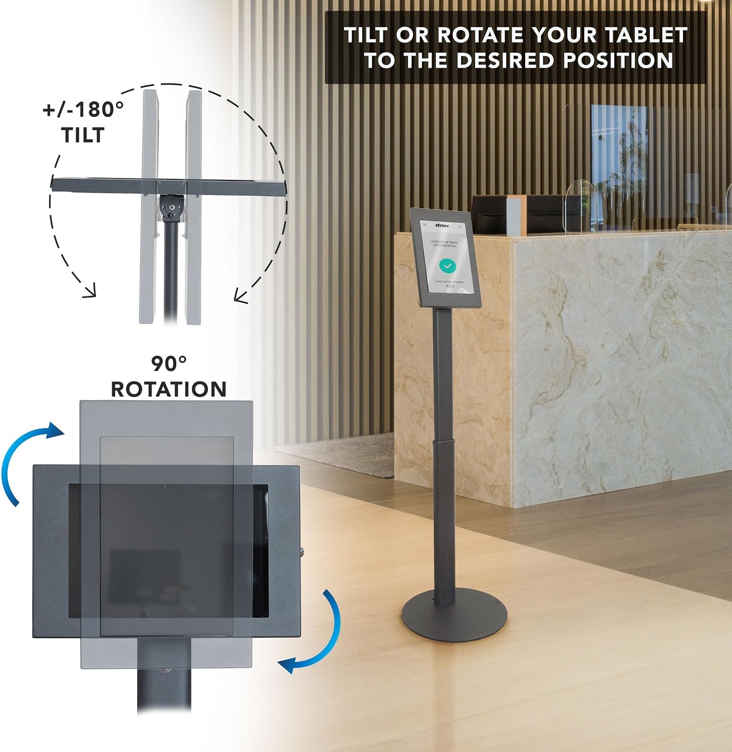 Mount-It! Anti-Theft Tablet Floor Stand Kiosk for Samsung Galaxy Tab A & S Series, Lockable Enclosure, Height Adjustable 27.66'–47.3', Commercial Kiosk Stand, Black