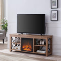 Henn&Hart Rectangular TV Stand with Log Fireplace for TV's up to 65' in Golden Brown, TV Stands for the Living Room