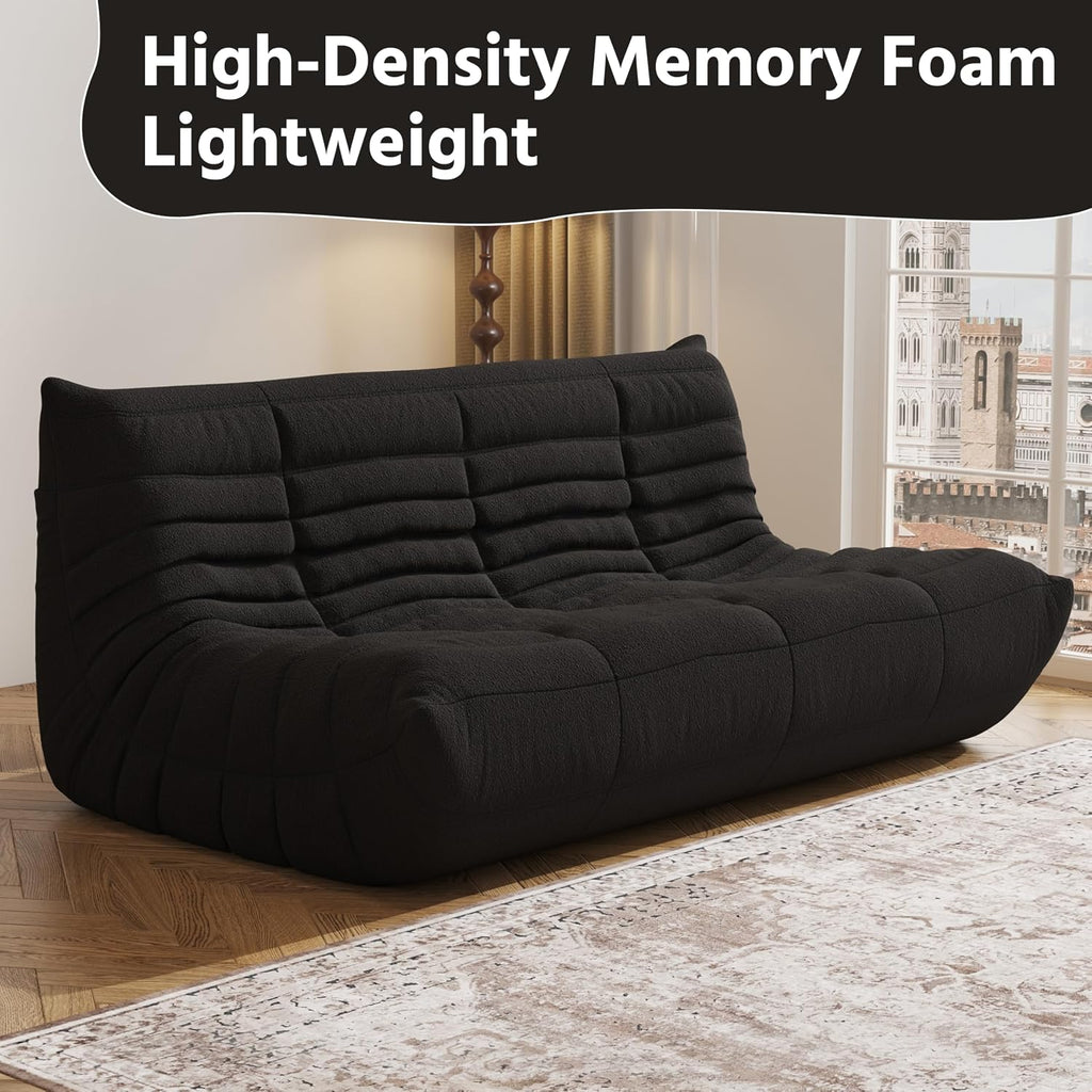 3-Seater Giant Loveseat Boneless Bean Bag Chair for Adults - Teddy Fleece Fireside Accent Chair with Memory Foam, Comfy Lazy Floor Sofa Couch Chaise Lounge for Living Room Bedroom Theater