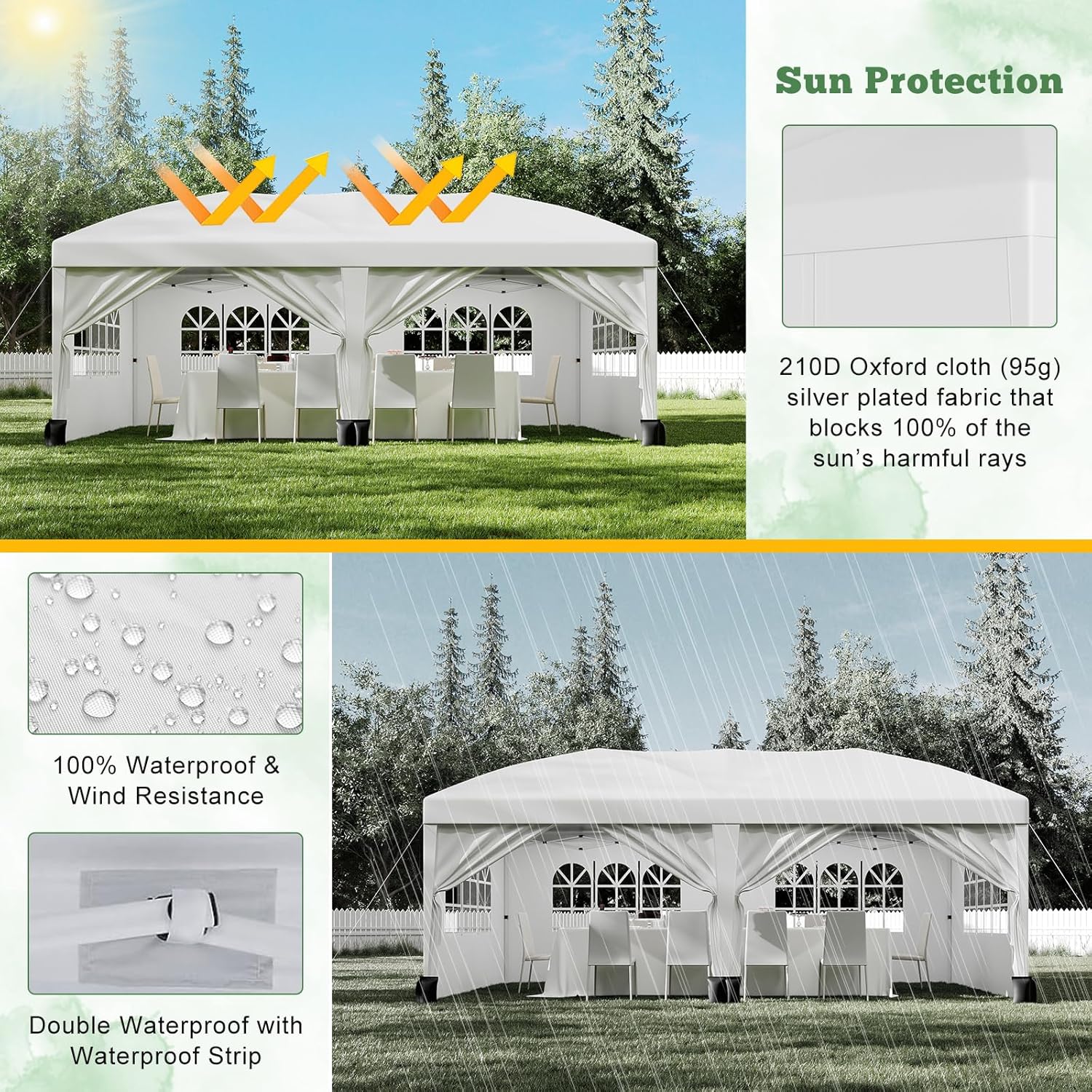 10X20Ft Pop Up Wedding Party Tent with 6 Sidewalls - Heavy Duty Commercial Outdoor Canopy, Waterproof Gazebo Canopy Tent, Canopy All Season with Storage Bag, White