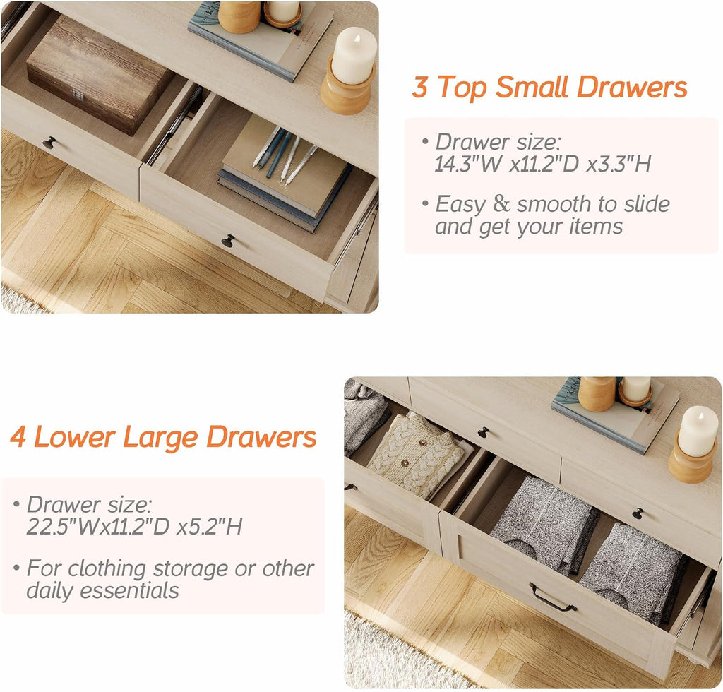WAMPAT Wide Dresser TV Stand for 65 Inch TV, Light Wood TV Console Table Entertainment Stand with 7 Drawers, Beige Media Storage Cabinet for Living Room Bedroom, 54 Inch