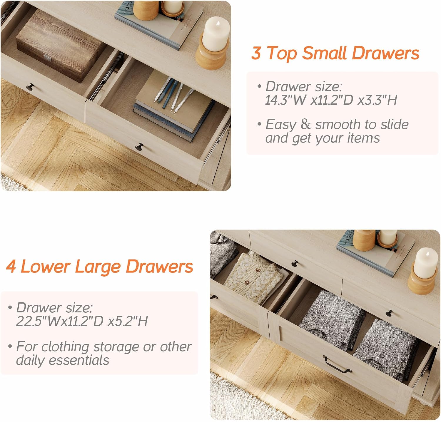WAMPAT Wide Dresser TV Stand for 65 Inch TV, Light Wood TV Console Table Entertainment Stand with 7 Drawers, Beige Media Storage Cabinet for Living Room Bedroom, 54 Inch