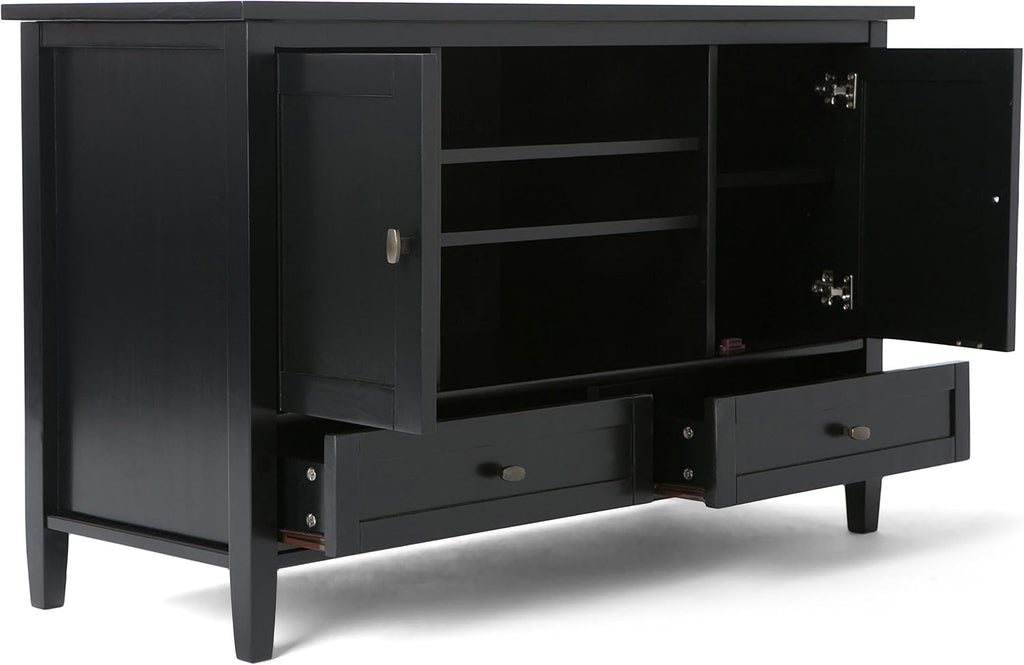 SIMPLIHOME Warm Shaker TV Stand - 47 inch Wide Solid Wood Media Console in Black, Transitional Entertainment Center for TVs up to 50 Inches with 2 Cabinets, 2 Drawers, and Cord Management
