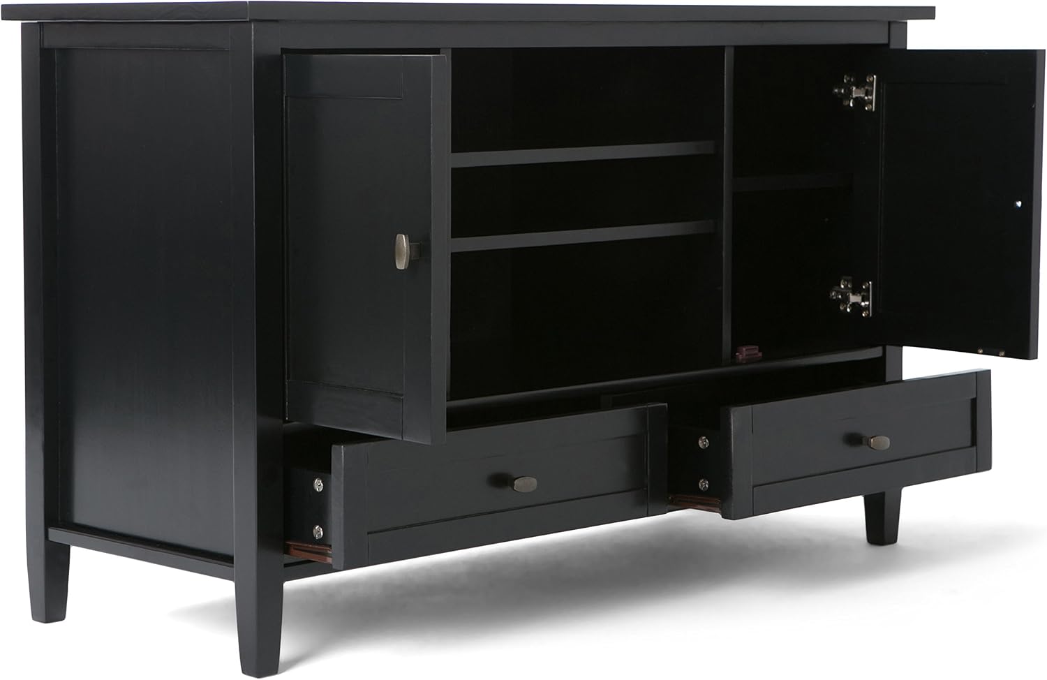 SIMPLIHOME Warm Shaker TV Stand - 47 inch Wide Solid Wood Media Console in Black, Transitional Entertainment Center for TVs up to 50 Inches with 2 Cabinets, 2 Drawers, and Cord Management