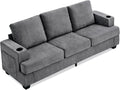 89' Chenille 3-Seater Sofa with Cup Holders and Side Storage Pockets, Modern Sofa for Living Room, Deep Seat Couches for Apartment Lounge, Grey