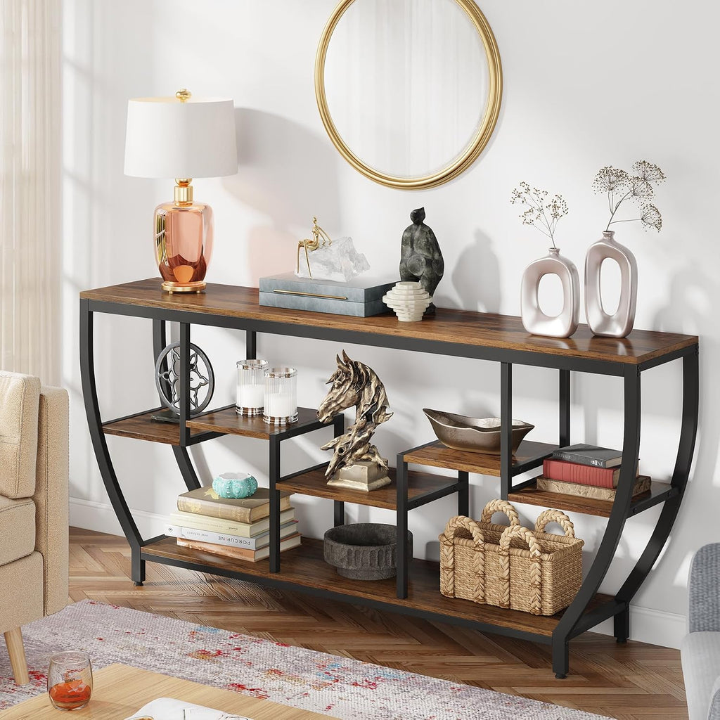 Tribesigns 70.9 Inch Long Sofa Table with Shelves, Rustic Console Table with Storage, Industrial Entryway Table TV Stand, Behind Couch Table Accent Tables for Living Room, Hallway, Foyer