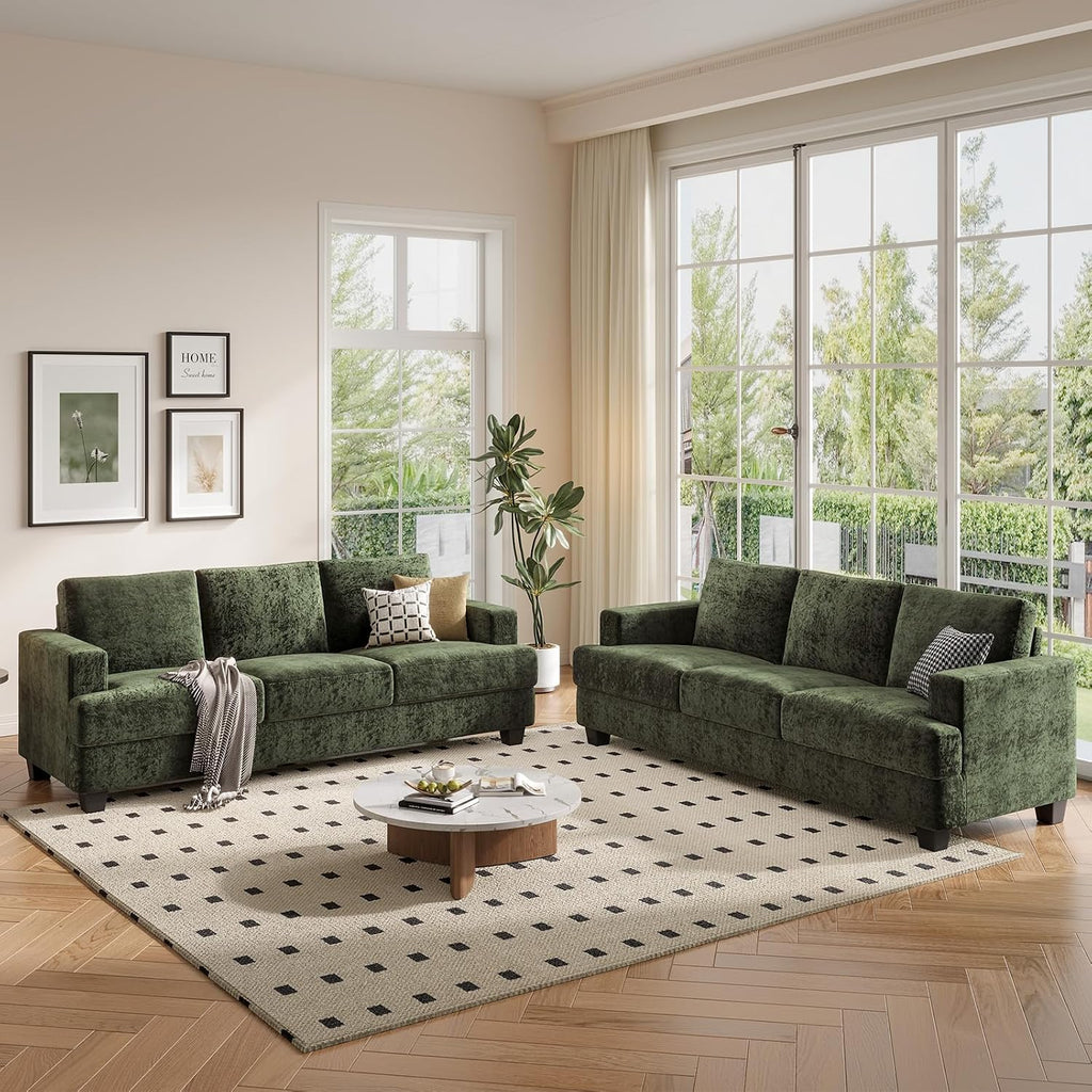 COPIAE 89 Inch Sofa with Extra Deep Seats Oversize,3 Seater Sofa for Living Room, Modern Couch and Sofa, Comfy Armrests and Seats and Backrests, Easy Installation,Chenille Fabric Green