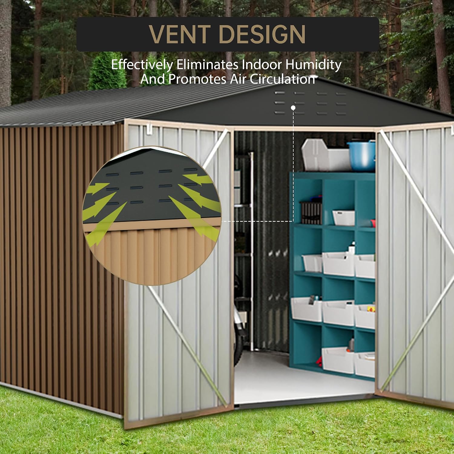 Outdoor Storage Shed,10x10 FT Large Garden Shed,Large Metal Tool Sheds with Sloping Roof and Vents,Updated Reinforced and Lockable Doors Frame Metal Storage Shed for Patio for Backyard,Patio,Garage