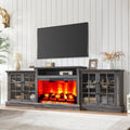 AMERLIFE 97' Farmhouse Fireplace TV Stand, Entertainment Center with Large Storage Space and Adjustable Shelf, Media Console for Living Room, Black