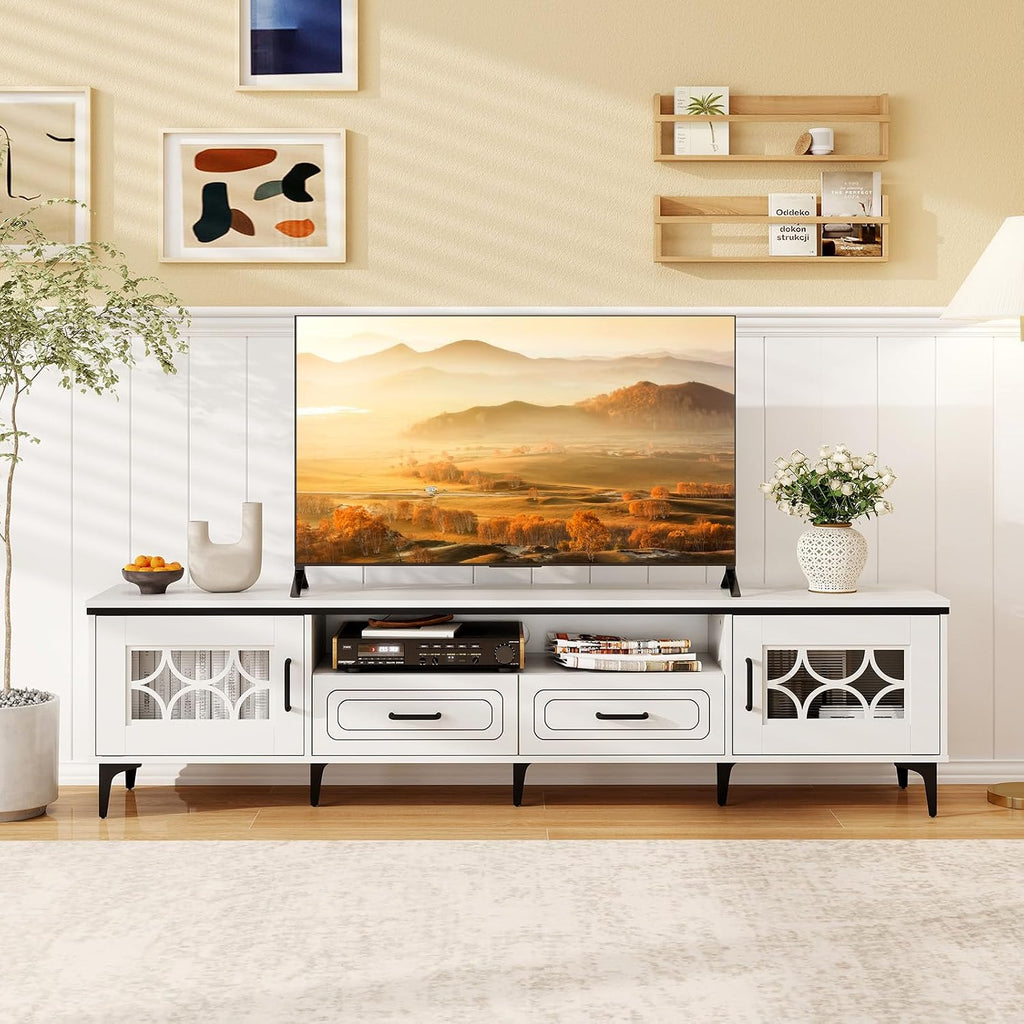Giantex Modern TV Stand for TVs up to 80', Entertainment Center with Storage Drawers, Side Cabinets, Wood Television Stands, Media TV Console Table for Living Room Bedroom