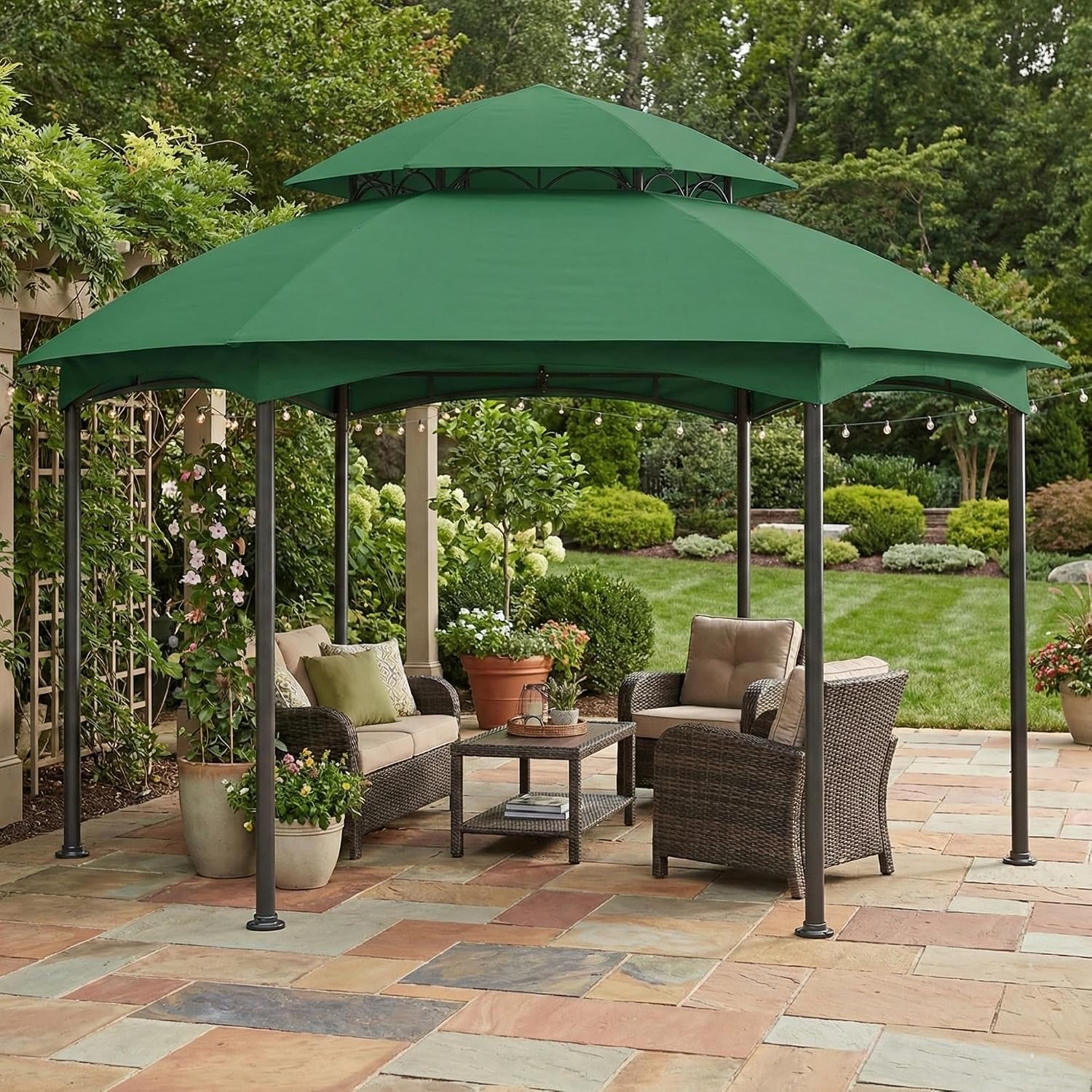 Garden Winds Reinforced RipLock 350 Replacement Canopy Top Cover Compatible with Heritage 12' x 12' Hexagon Gazebo Models L-GZ793PST-E, A101011800 - Green