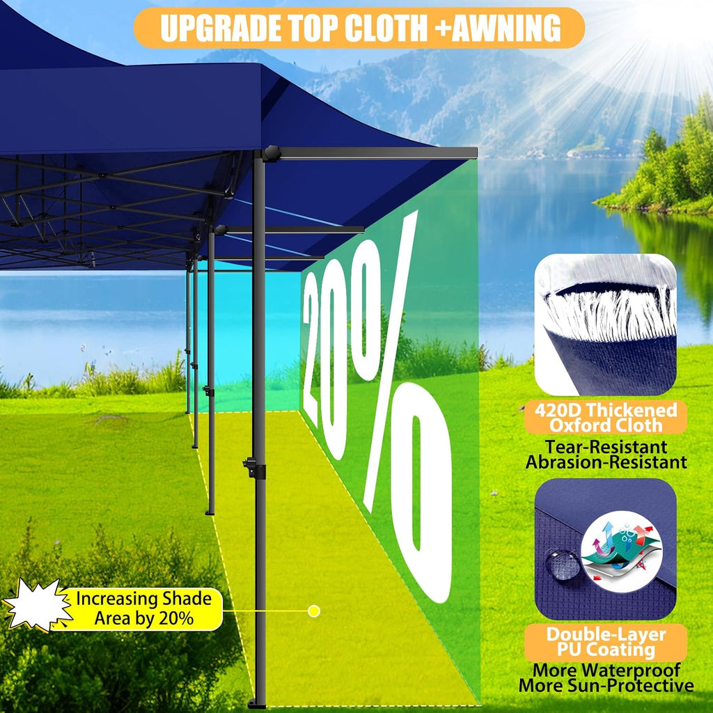COBIZI 10x30 Pop Up Canopy Tent with Awning,Heavy Duty Canopy UPF 50+ All Season Wind Waterproof Commercial Outdoor Street Vendors Party Tents for Parties Canopy with Roller Bag(10 x 30 ft Dark Blue)