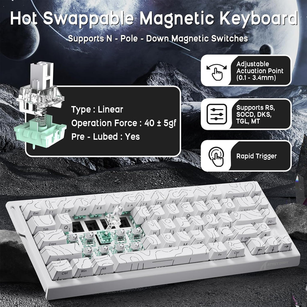 ATTACK SHARK X68 HE Wired Magnetic Keyboard with X3 Wireless Gaming Mouse Combos, 8KHz Rapid Trigger Keyboard, 0.01mm RT Accuracy, 49g Superlight Mouse, PAW3395, 26000 DPI - White Contours