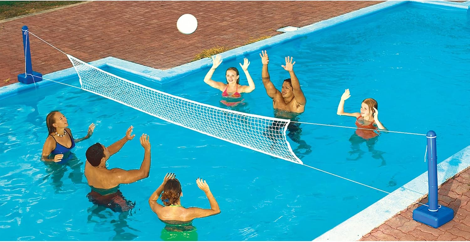 Swimline Cross In Ground Swimming Pool Outdoor Durable Nylon Toy Game Sport Volleyball Net with Ball and Weighted Supports (6 Pack)
