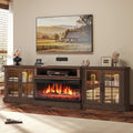 98' Farmhouse TV Stand with 36' Fireplace for TVs up to 100', Media Entertainment Center with Adjustable Shelves and Large Storage Cabinets, for Living Room, Brown & Black