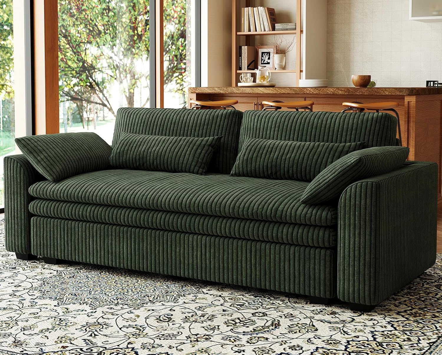 Belffin Large Modular Sectional Sofa with Deep Chaise Modular Sectional Loveseat Sofa with 9' Soft Dual-Layer 2 Seater Sofa Couch Corduroy Green