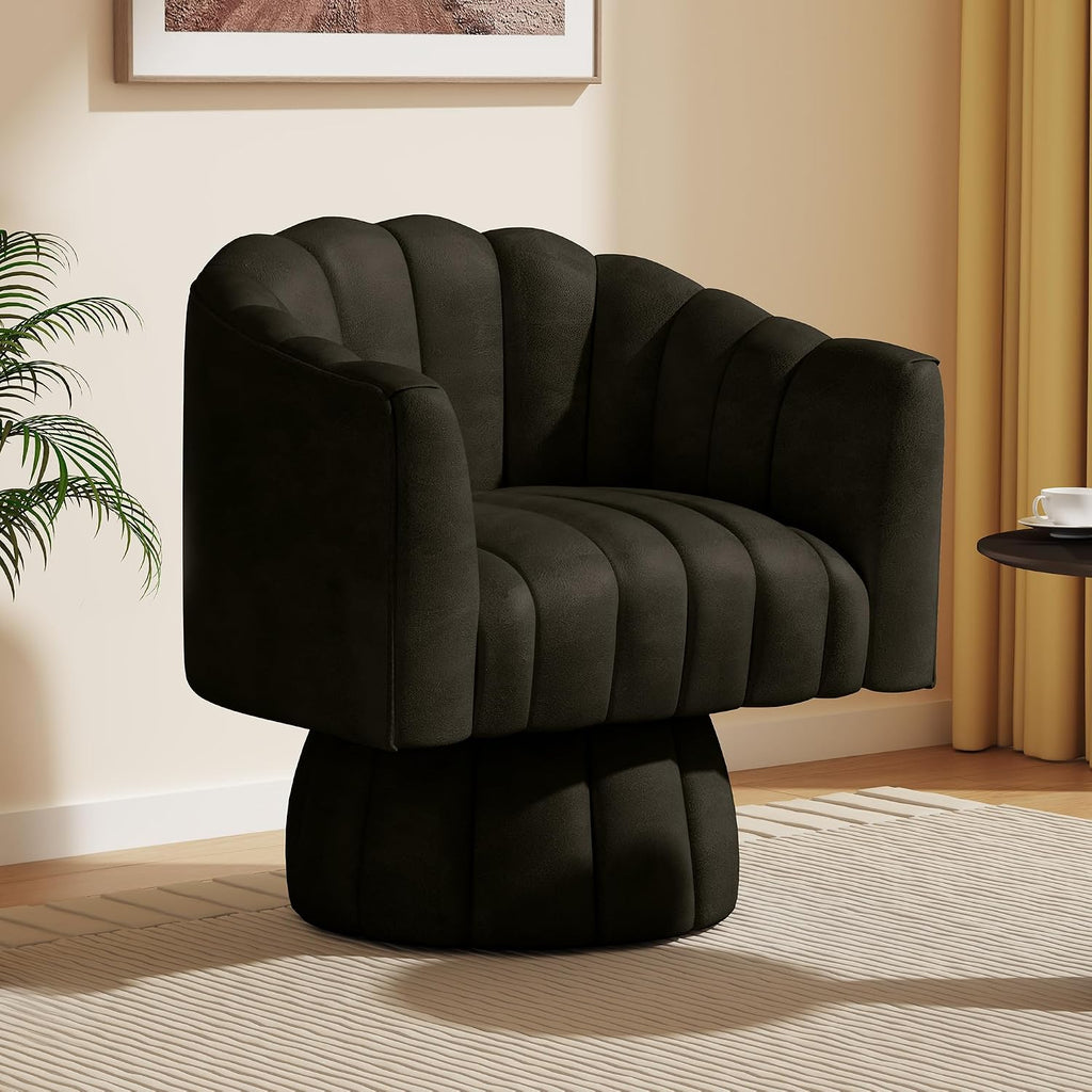 Dewhut Swivel Accent Chair, 360° Swivel Barrel Chair with Armrest, Faux Leather Upholstered Single Sofa Reading Chair for Living Room,Bedroom,Waiting Room(Black)