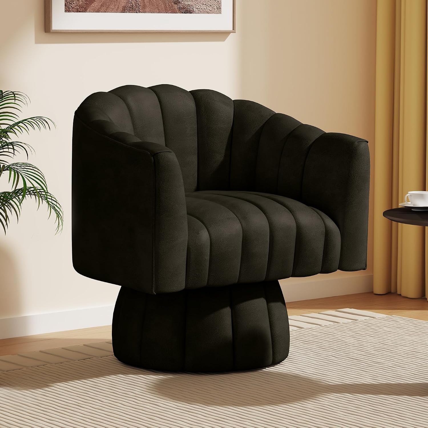 Dewhut Swivel Accent Chair, 360° Swivel Barrel Chair with Armrest, Faux Leather Upholstered Single Sofa Reading Chair for Living Room,Bedroom,Waiting Room(Black)