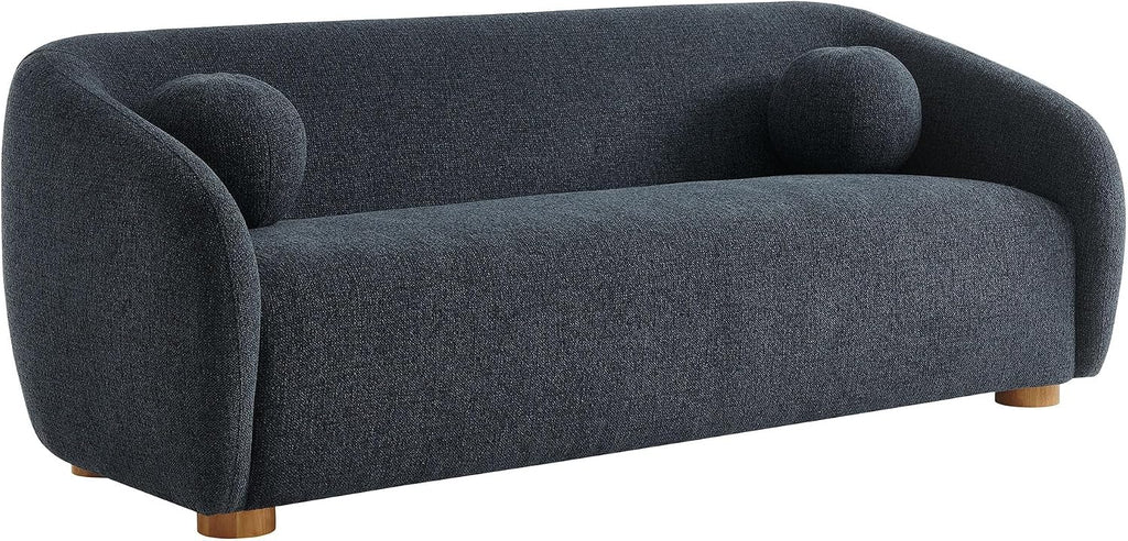 Modway Holland 85 Inch Minimalist Curved Back Sofa in Navy – Chenille Fabric Sofa with Ball Throw Pillows and Wood Feet – Modern 3-Seater Couch for Living Room