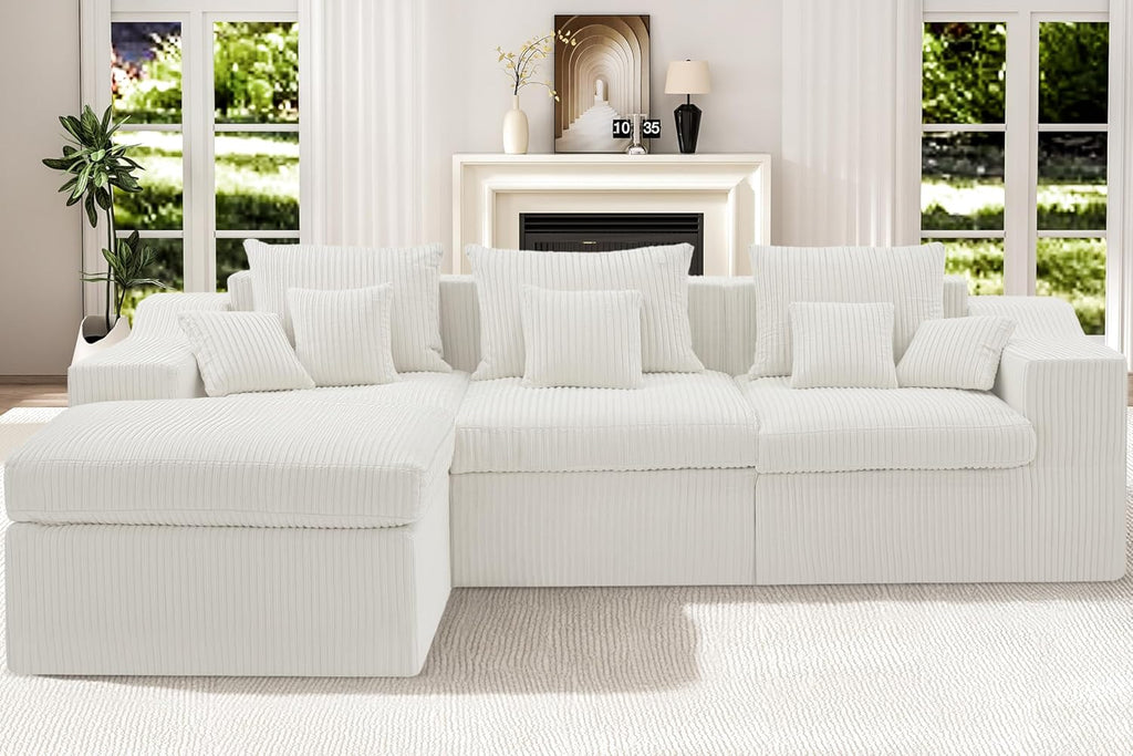 101' Modular Couch Sectionals with Ottoman, Big Comfy Cloud Couches, L Shaped 4 Seat Modular Sectional Sofa, Sectional Double Cushion Couches with Deep Seat for Living Room,No Assembly Required(Beige)