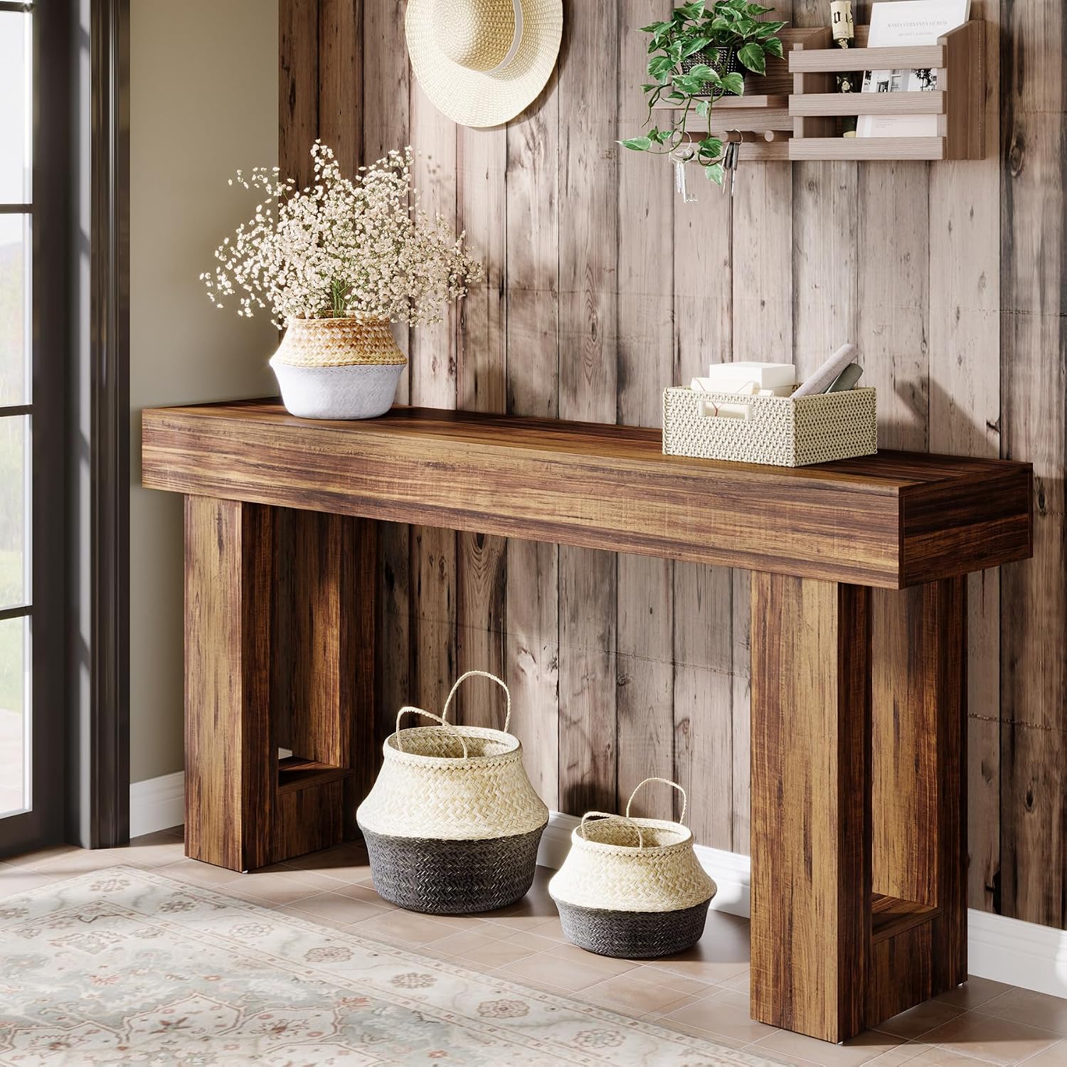 Tribesigns Farmhouse Console Table, 63-Inch Long Narrow Sofa Table Behind The Couch, Wooden Rectangular Entryway Table for Entrance, Hallway, Living Room, Rustic Brown (Rustic Brown)
